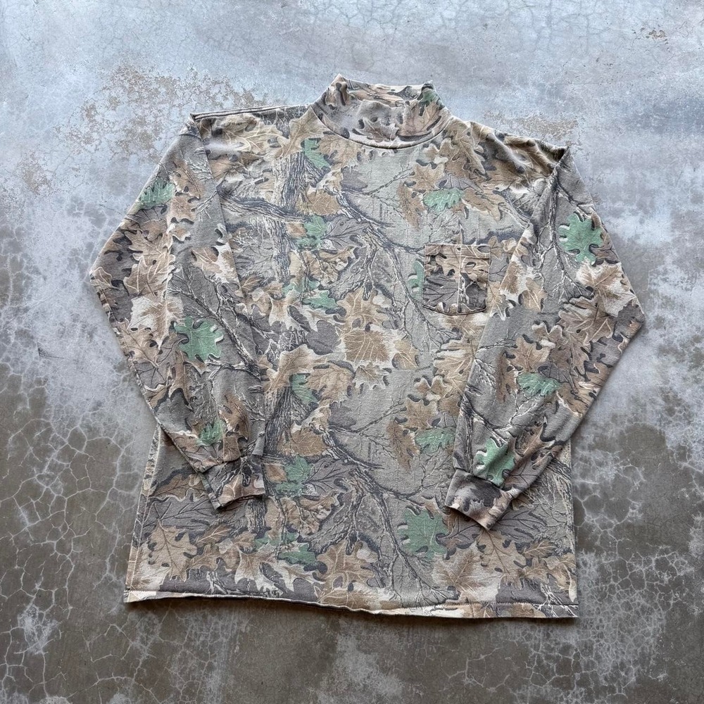 Vintage 90's real tree camo long sleeve mock neck all cotton shirt xxl